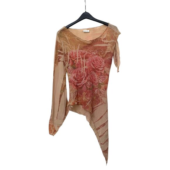 Vintage Charlotte Russe Rose + Beige Asymmetrical Mermaid Top - Picture 4 of 10